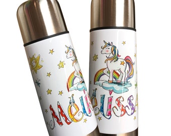 Thermoskanne Einhorn2 Regenbogen, Thermo-Trinkflasche mit Becher, RosiRosinchen, Geschenk Ostereiersuche