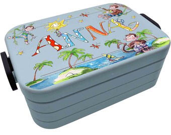 Personalisierte Lunchbox mit Namen Affen, Brotdose Kinder mit Namen, Geschenk zur Einschulung, Lunchbox Mepal Mädchen Kitaanfang