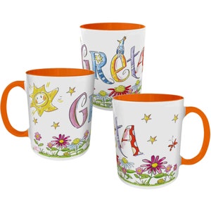 Tasse Blumen mit Namen, Keramik Tasse personalisiert, Tasse mit Namen, personalisierte Geschenkidee Kinder, RosiRosinchen