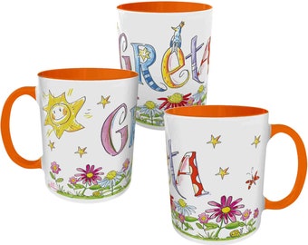 Tasse Blumen mit Namen, Keramik Tasse personalisiert, Tasse mit Namen, personalisierte Geschenkidee Kinder, RosiRosinchen