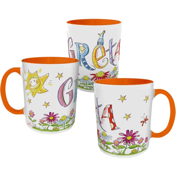 Tasse Blumen, Keramik , Tasse mit Namen, RosiRosinchen