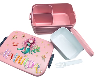 Mermaid Lunchbox MEPAL2, Meerjungfrau Kinder Brotdose mit Namen, Geschenk zur Einschulung, Schultütenfüllung, RosiRosinchen