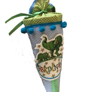 Kleine Schultüte , Grün Hellblau , Geschwistertüte , Dino , Kindergartentüte , image 1