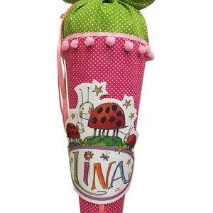 Glückskäfer Schultüte, Marienkäfer Zuckertüte, Grün Pink, Zuckertüte Mädchen, Rosirosinchen image 1