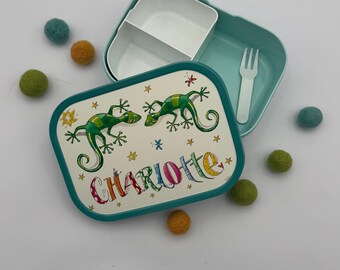 Personalisierte Brotdose Geckos, Kinder Brotdose mit Namen, Brotdose Tiere, Lunchbox Meerestiere, Geschenk Einschulung