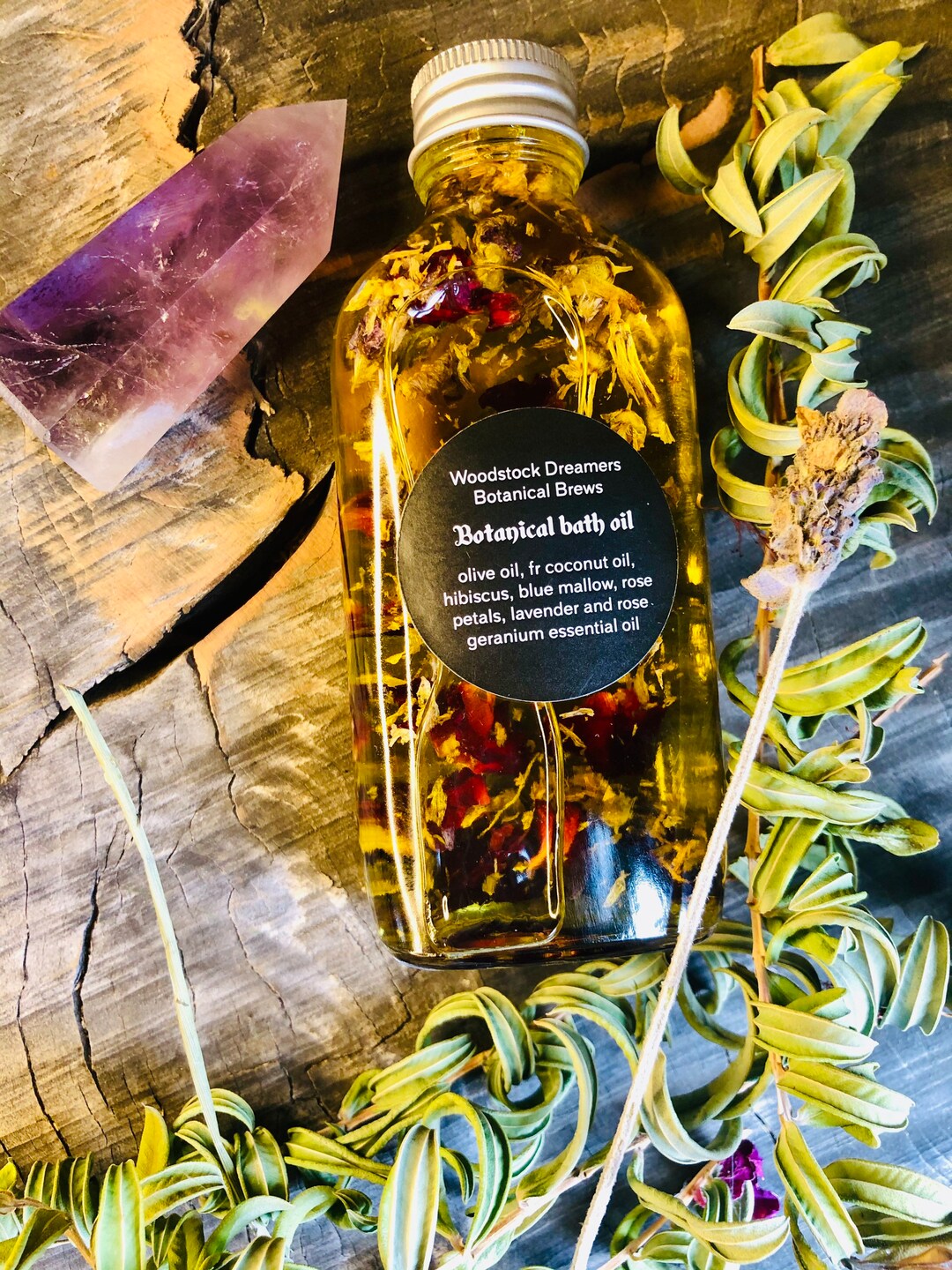 Botanical Aromatherapy Bath Oil / Organic Essential Oils / Boho Vegan