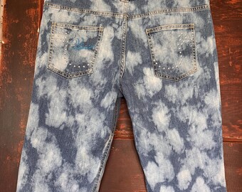 Vintage island hibiscus y2k womens jorts capri pants size 32 studded