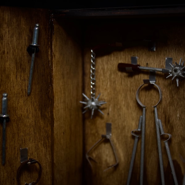 Miniature Medieval Torture Devices & Tools Cabinet