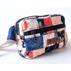 Japanese Koi Fish Quilted Fanny Pack | Compact Washable Waist Pouch | Lightweight Minimalist Belt Bag | Upcycled Fabric