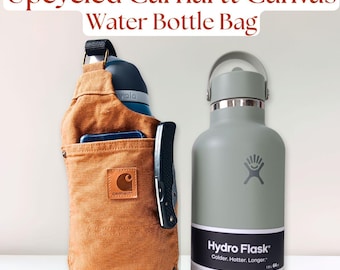 Crossbody Water Bottle Bag, Owala Cup Carrier, Stanley Tumbler Holder, Upcycled Carhartt Canvas Waterproof Tote, Hydroflask Sling with Strap