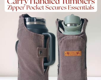 Zipper Pouch Upcycled Carhartt Water Bottle Bag, Chocolate Brown, Fits Handled & Non-Handled Tumblers 20–64oz, Waterproof Crossbody Carrier