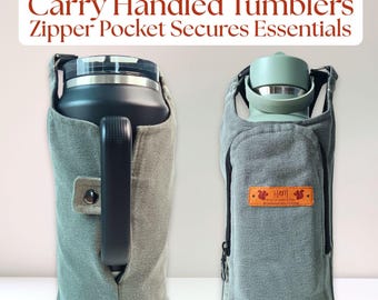 Zipper Pouch Upcycled Carhartt Water Bottle Bag | Moss Green | Fits Handled & Non-Handled Tumblers 20–64oz | Waterproof Crossbody Carrier