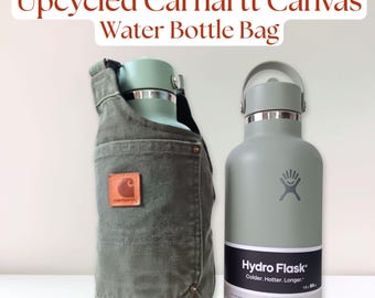 Crossbody Water Bottle Bag, Stanley Tumbler Holder, Owala Sling with Strap, Upcycled Carhartt Canvas Waterproof Tote, Hydroflask Cup Carrier