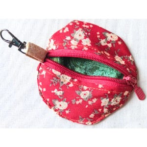 Roter kleiner runder Münzbeutel für Ohrhörer und kleine Accessoires - Kompakte Aufbewahrung mit Reißverschluss, Beutel mit drehbarer Cliptasche für Ausweis und Schlüssel