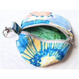 Blaue kleine runde Münztasche für Ohrhörer und kleine Accessoires - Kompakte Aufbewahrung mit Reißverschluss, Tasche mit drehbarem Clip für Ausweis und Schlüssel