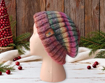 Wool Hat Teens to Adults | Hand Knit Stretchy, Warm & Cozy | Winter Unisex Purple Beanie for Cold Weather | Lumberjack Tam | Deerstalker Cap