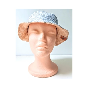 Blue Swirls Baby Reversible Bucket Hat | Upcycled Burlap | Handmade Eco-Friendly Summer Hat | Unisex  Babies Bonnet Gift | Toddler Beachwear