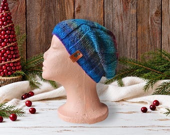 Blue Winter Hat 5-10 | Kids Outdoor Play Gear | Wool & Acrylic | Hand Knit Cozy Beanie for Boys, Girls | Soft Warm Cap| Cold Weather