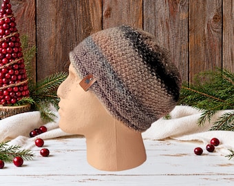 Hand Knit Wool Hat Ages 15 to Adult |Teen Hand Knit Cap | Gray Men & Women Winter Unisex Beanie | Cold Weather | Outdoor Gear | Warm Cozy
