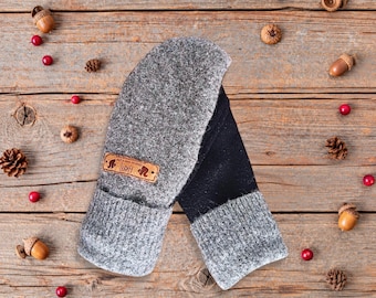 Kids Lambs Wool Mittens 8-10 | Gray Double Layered Cozy Winter Gloves | Fleece Lined Mitten | Warm Mitts | Outdoor Gear | Gift for Child