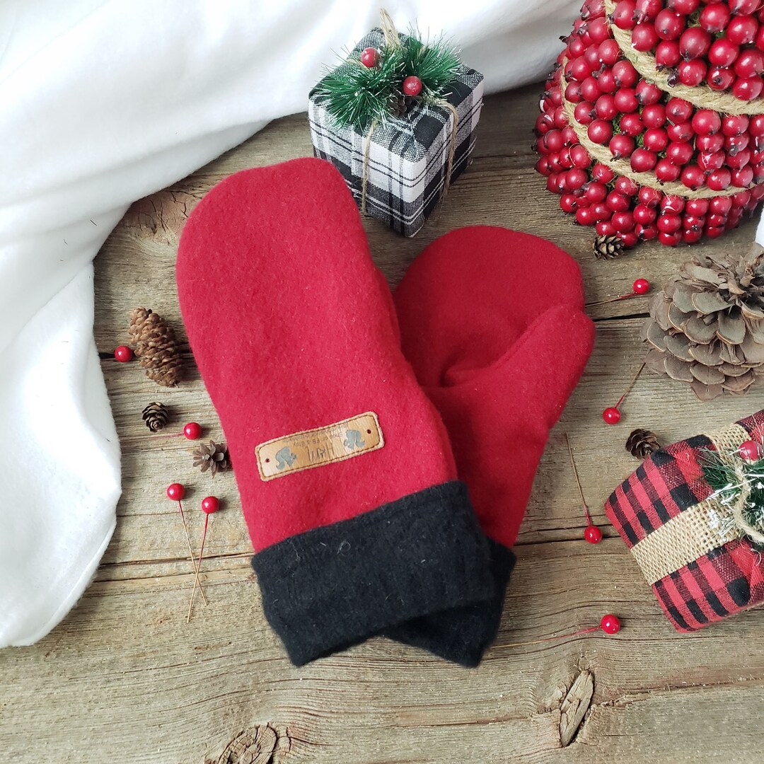 Women's Felted Wool Mittens Women's Fleece Lined Mittens Upcycled Wool