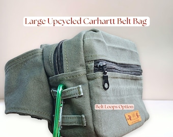 Rugged Foraging 3L Belt Bag | Upcycled Carhartt Canvas Fanny Pack | Waterproof Crossbody | Long Strap | Moss Green 12oz Cotton Canvas