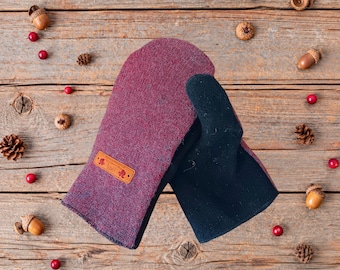 Mens Regular & Wide Wool Mittens | Red Mitten Men | Cozy Fleece Lining | Warm Winter Lined Gloves | Cold Weather Outdoor Gear Gift for Him