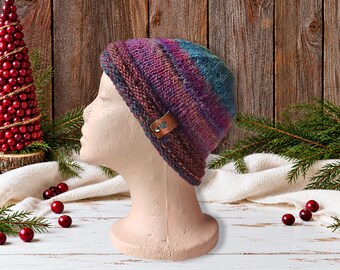 Kids Wool Winter Hat 5-10 Years | Comfy Purple | Hand Knit Cozy Beanie for Boys, Girls | Cold Winter Handmade Warm Cap | Outdoor Play Gear