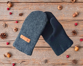 Men’s Wool and Cashmere Mittens | Black Gray Mitten Men | Cozy Fleece Lining | Warm Winter Gloves | Lined Mitt | Cold Weather Gift for Him