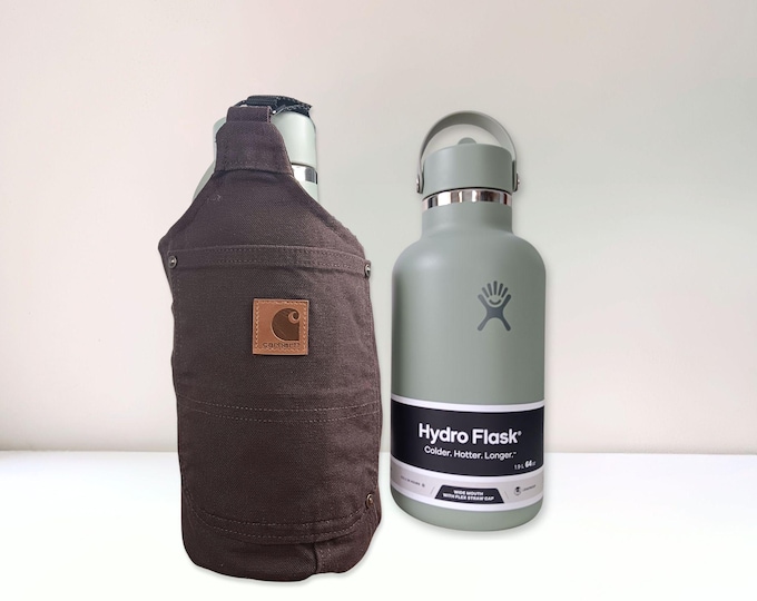 Crossbody Water Bottle Bag, Sling with Strap, Eco Friendly Tumbler Holder, Upcycled Carhartt Canvas Waterproof Tote, Reworked Cup Carrier