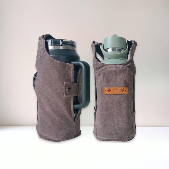 Water Bottle Sling, Crossbody Drinkware Carrier with Zipper Pocket, Stanley Owala Yeti 2064oz Fit, Upcycled Carhartt Canvas Bag, Dark Brown Water Bottle Sling, Crossbody Drinkware Carrier with Zipper Pocket, Stanley Owala Yeti 2064oz Fit, Upcycled Carhartt Canvas Bag, Dark Brown