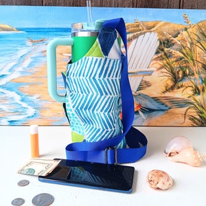 Triangle Print Handled Cup Crossbody Sling Stanley Purse 40oz Quencher Phone Sleeve Water Bottle Tumbler Strap Pouch Holder 30oz Flow State image 9