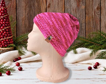 No Wool Knit Winter Hat Kids 5-10 Years | Pink Cold Weather Cap | Handmade Cozy Warm Beanie |  Holiday Gift for Girls | Outdoor Play Gear