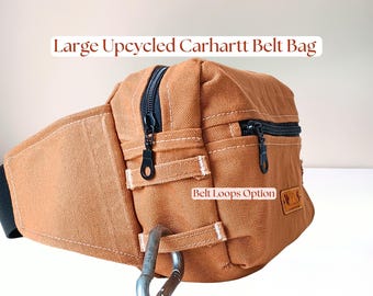 Rugged 3L Belt Bag | Upcycled Traditional Carhartt Brown 12 oz Canvas Hip Fanny Pack | Waterproof Lining Crossbody | Long Adjustable Strap