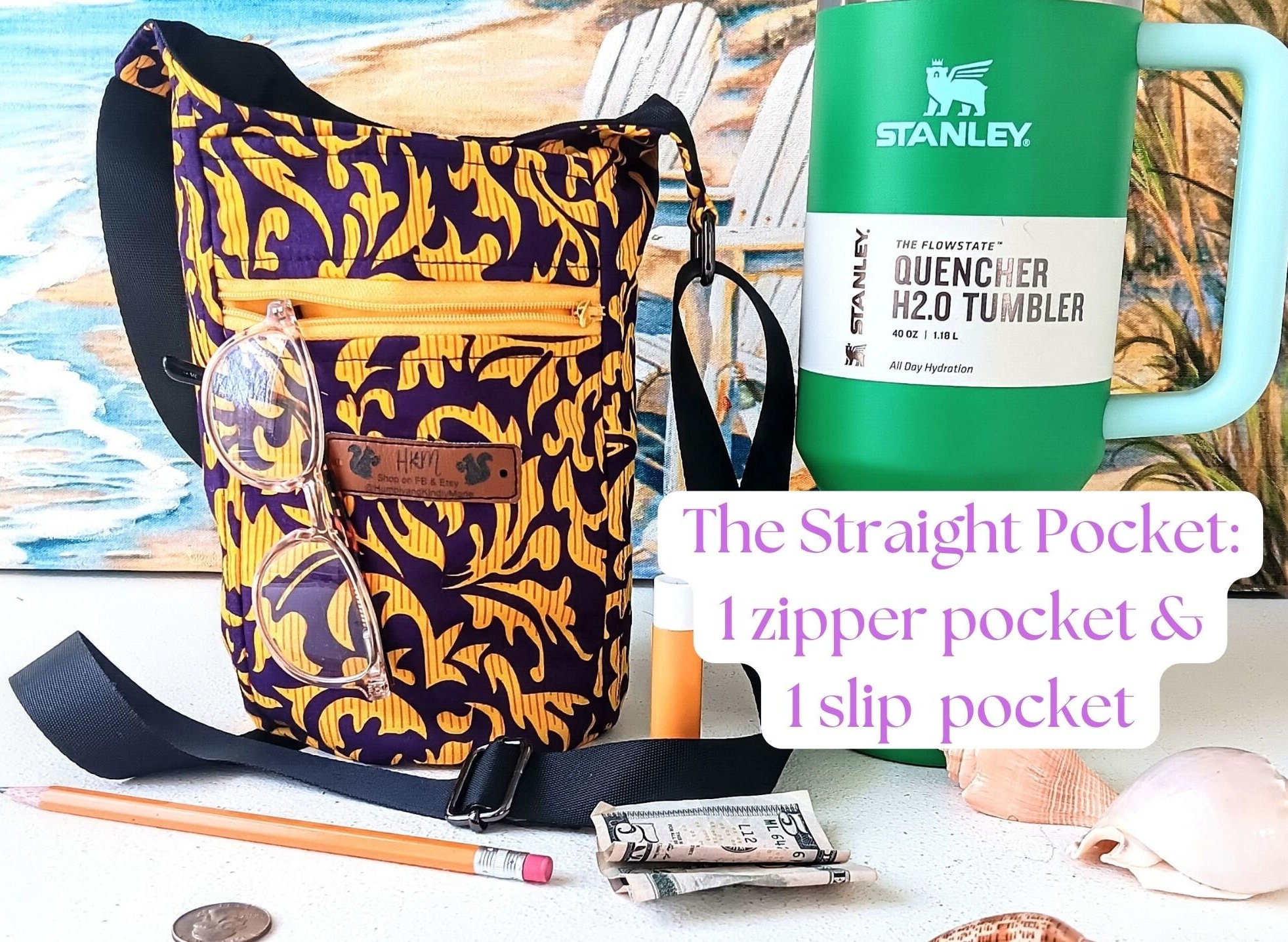 Purple Yellow Handled Cup Crossbody Sling Stanley Purse 40oz Quencher