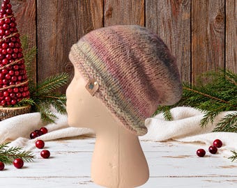 Wool Hat Teens to Adults | Hand Knit Red Stretchy, Warm & Cozy | Winter Unisex Beanie for Cold Weather | Lumberjack Tam | Deerstalker Cap