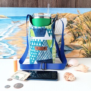 Triangle Print Handled Cup Crossbody Sling Stanley Purse 40oz Quencher Phone Sleeve Water Bottle Tumbler Strap Pouch Holder 30oz Flow State image 7