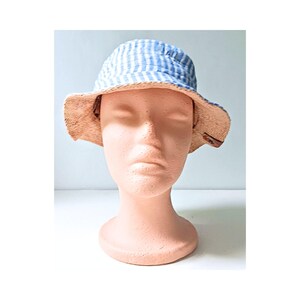 Blue Pinstripe Baby Reversible Bucket Hat | Upcycled Burlap | Handmade  Summer Hat | Unisex  Babies Bonnet Gift | Toddler Beachwear