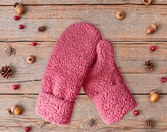 Kids Pink Mittens 3-7 | Girls Fleece Lined Mitten | No Wool | Double Layered Winter Gloves | Warm Lining Mitts | Outdoor Play Gear
