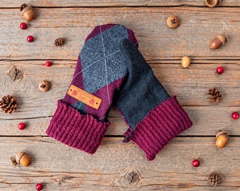 Kids Wool Mittens 3-7 | Purple | Double Layered Cozy Winter Gloves | Kid Warm Fleece Lined Mitten | Mitts for Child | Outdoor Gift