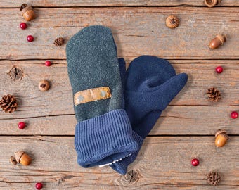 Blue Wool Mittens | Kids 3-7 Years | Double Layered Cozy Winter Gloves | Fleece Lined Mitten | Warm Lining Mitts | Outdoor Play Gear