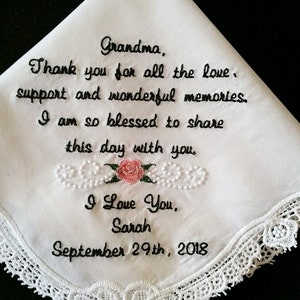 Grandma of the bride or groom Embroidered Sentiment Handkerchief
