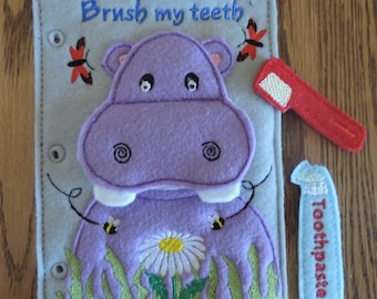Hippo brush your teeth quiet book page (Basic)