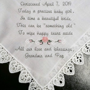 Personalized Embroidered Christening/Baptism Handkerchief