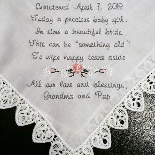 Personalized Embroidered Christening/Baptism Handkerchief