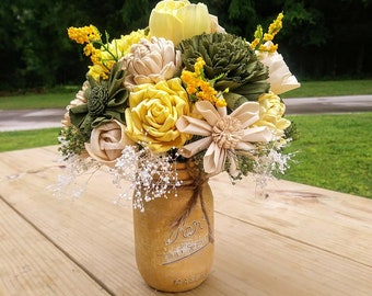 Wood Flower Centerpiece "Sweet Pea" , Sola wood flowers, wood flower decor, mason jar, floral wedding, fake flowers, silk floral arrangement