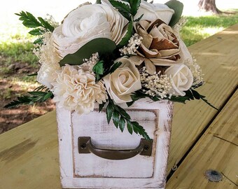 Wood Flower Centerpiece "Woodland" , Sola wood flowers, wood flower decor, sola floral wedding, fake flowers, silk floral arrangement