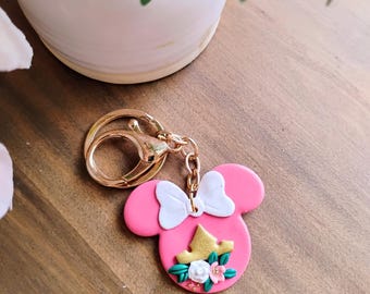 Minnie Mouse Shaped purse Charm / Mickey mouse zipper Pull /  magical themed purse charm / Aurora princess keychain / Theme Park keychain