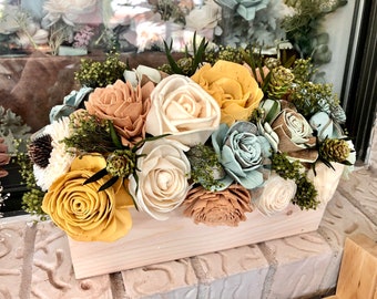 Wood Flower Centerpiece "Something Special", sola wood flowers, wedding bouquet, Yellow flower arrangement, wood flower arrangement,