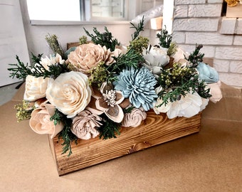 Wood Flower Centerpiece “Farmhouse”, sola wood flowers, wedding bouquet, flowers, Blue flower arrangement, wood flower arrangement,